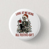 Santa Skeleton with Cat Holiday Snark Ronde Button 3,2 Cm (Voorkant)