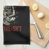 Santa Skeleton with Cat Holiday Snark Theedoek (Quarter Fold)