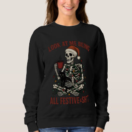 Santa Skeleton with Cat Holiday Snark Trui