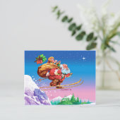 Santa Ski Kerstkaart Feestdagenkaart (Staand voorkant)