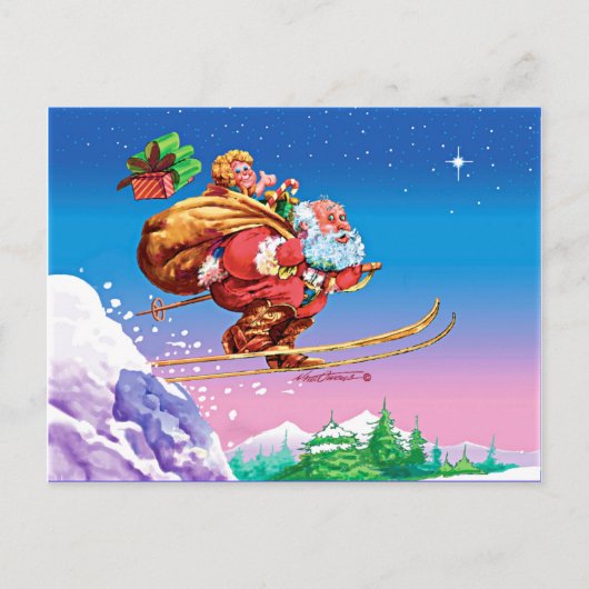 Santa Ski Kerstkaart Feestdagenkaart (Voorkant)