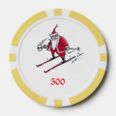 Santa Skiën geel 500 gestreepte poker chip (Voorkant)