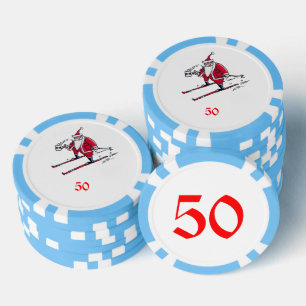Santa Skiën lichtblauw 50 gestreepte poker chip
