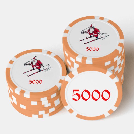 Santa Skiën sinaasappel 5000 gestreepte poker chip (Opstapeling)