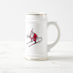 Santa Skiën wit linker hand stein een gouden sierl Bierpul