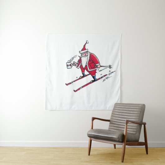 Santa Skiing tapestry Wandkleed (In situ)