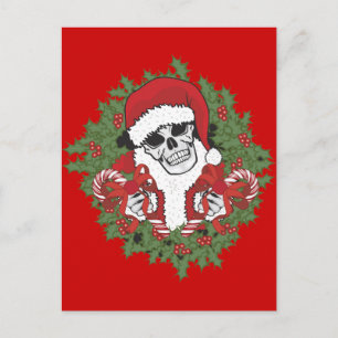 Santa Skull met Wreath Feestdagenkaart