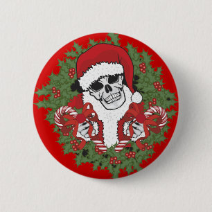 Santa Skull met Wreath Ronde Button 5,7 Cm