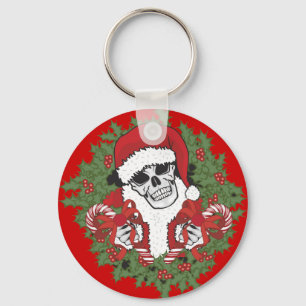 Santa Skull met Wreath Sleutelhanger