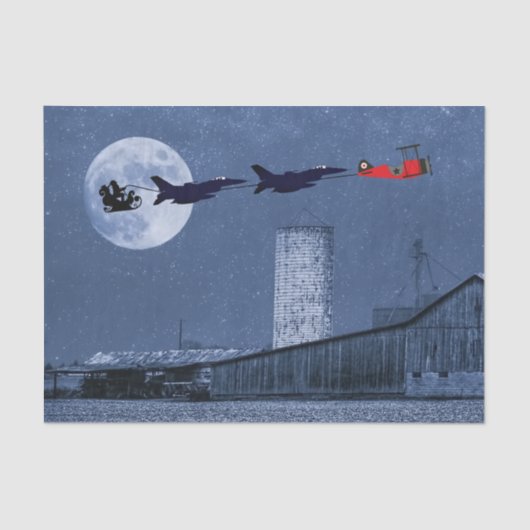 Santa, Slape, F-16 Jets en Red Biplane Kerstmis Tissuepapier (Voorkant)