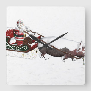 Santa Sled, geplukt door Hippopotamus Vierkante Klok