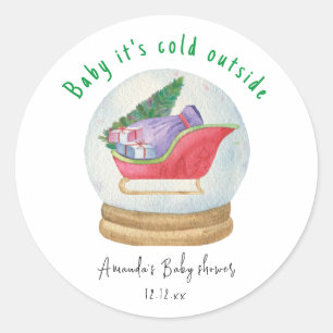 Santa slee - baby het is koud buiten ronde sticker