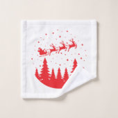 Santa Sleigh and Reindeer Flying Over Treetops Red (Gant de toilette)
