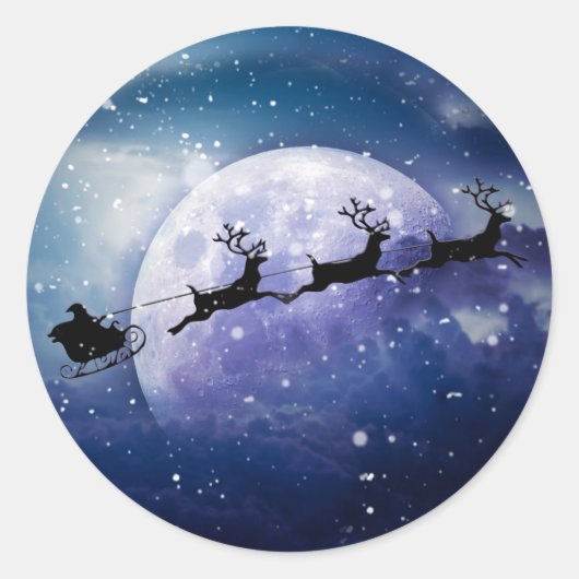 Santa Sleigh | Fantasy Galaxy Kerstnacht Sky Ronde Sticker (Voorkant)