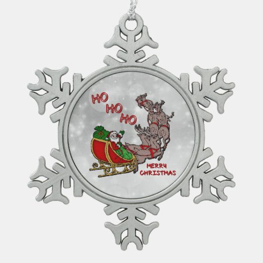 Santa Sleigh HoHoHo Merry kerstversiering Tin Sneeuwvlok Ornament (Voorkant)