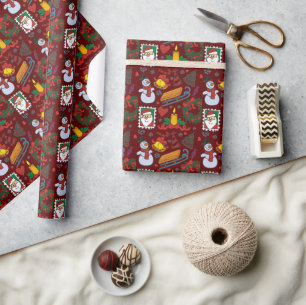 Santa Sleigh Holiday Icons Feestelijke Kerstcadeau Cadeaupapier
