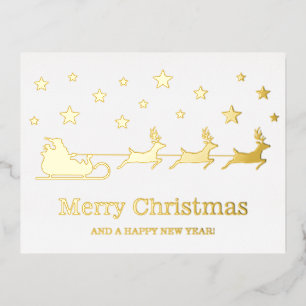 Santa Sleigh met rendieren - Vrolijk kerstfeest Folie Feestdagen Briefkaart