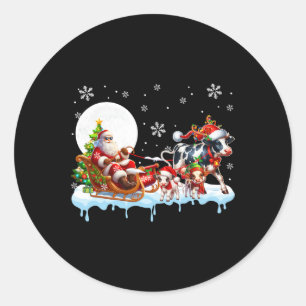 Santa Sleigh Reindeer Group Schattigee Koeien Boer Ronde Sticker