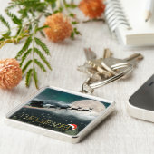 Santa Sleigh Reindeer kerstButton Sleutelhanger (Zijkant)