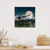 Santa Sleigh Reindeerkerstpapier Poster (Keuken)