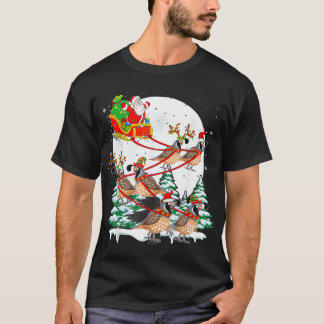 Santa Sleigh Rendier Kwartels Kerstmis Vogelliefhe T-shirt