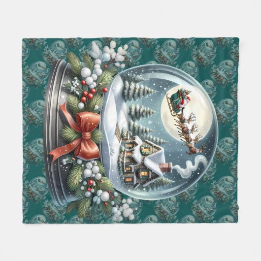 Santa Sleigh Ride in Snow Globe Wonderland Fleece Deken (Voorkant (Horizontaal))