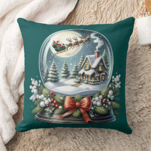 Santa Sleigh Ride in Snow Wereldbol Wonderland Kussen
