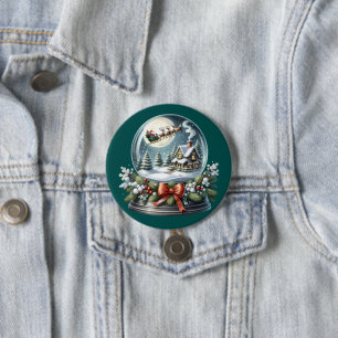 Santa Sleigh Ride in Snow Wereldbol Wonderland Ronde Button 7,6 Cm