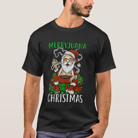 Santa Smoking Merrijuana Kerstmis Funny Weed T-shi T-shirt (Voorkant)