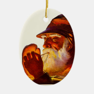  Santa Smoking Pipe Hunter Keramisch Ornament