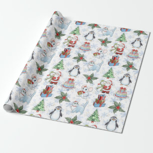Santa sneeuwman kat pinguïn inpakpapier
