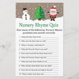 Santa,sneeuwman Nursery Rhyme Quiz baby shower gam