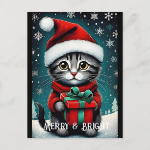 Santa Sneeuwvlokken Schattige Kat Gift Sneeuwachti Briefkaart