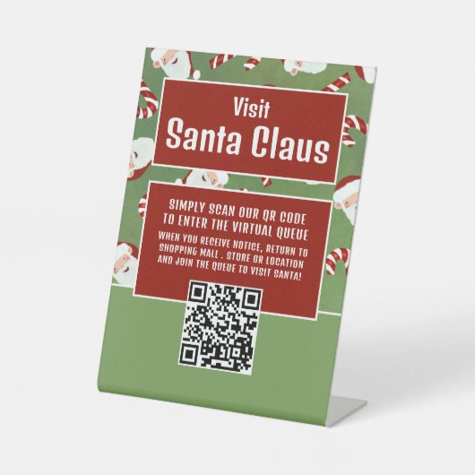 Santa Snoep, Bezoek Santa, QR Code Queue Reclamebord Met Voetstuk (Voorkant)