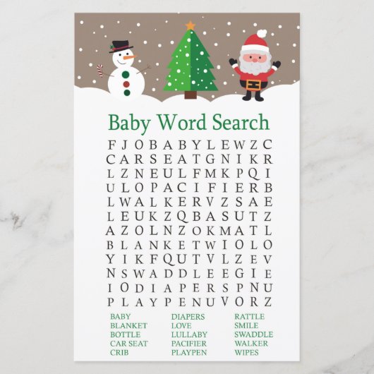 Santa, snowman Baby shower Word Search Game (Voorkant)