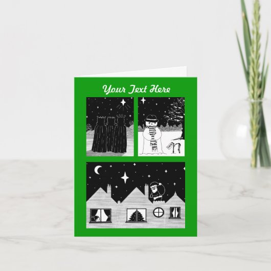 santa snowman drie koningen zwarte en witte kerst feestdagen kaart (Voorkant)