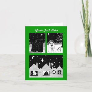 santa snowman drie koningen zwarte en witte kerst feestdagen kaart