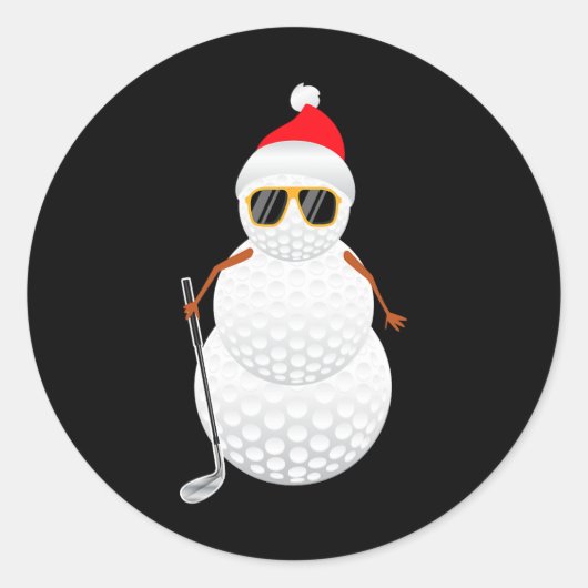 Santa Snowman Golf Ball-kerstcadeau Ronde Sticker (Voorkant)