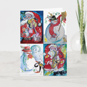 SANTA, SNOWMAN MUSICAL HOLIDAY CHRISTMAS GREETINGS FEESTDAGEN KAART