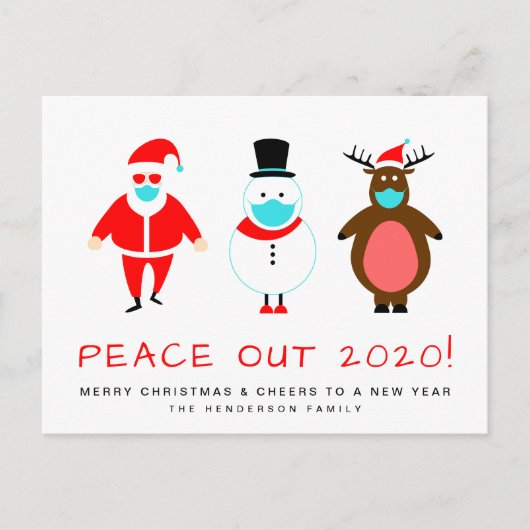 Santa Snowman Reindeer Mask Funny Peace Out 2020 Feestdagenkaart (Voorkant)