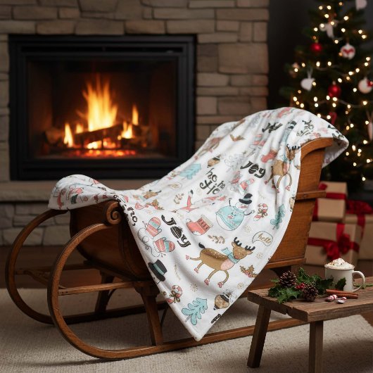 Santa, Snowman, rendierpatroon ID559 Fleece Deken