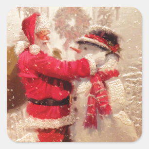 Santa & Snowman Vierkante Sticker