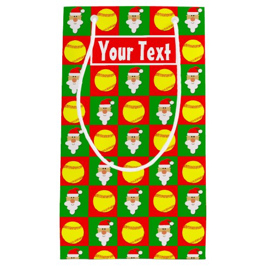 Santa Softball Player Custom Name / Text Kerstmis Klein Cadeauzakje (Voorkant)