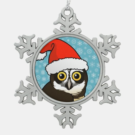 Santa Spectacled Owl Tin Sneeuwvlok Ornament (Voorkant)