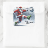 Santa speelt voetbal in Winter Wonderland Vierkante Sticker (Tas)