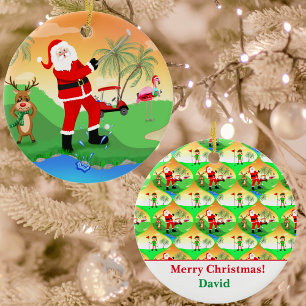 Santa speelt waterhindernis in Florida Golf Naam Keramisch Ornament