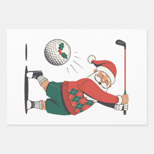 Santa spelen Golf Christmas Player Golfer Inpakpapier Vel