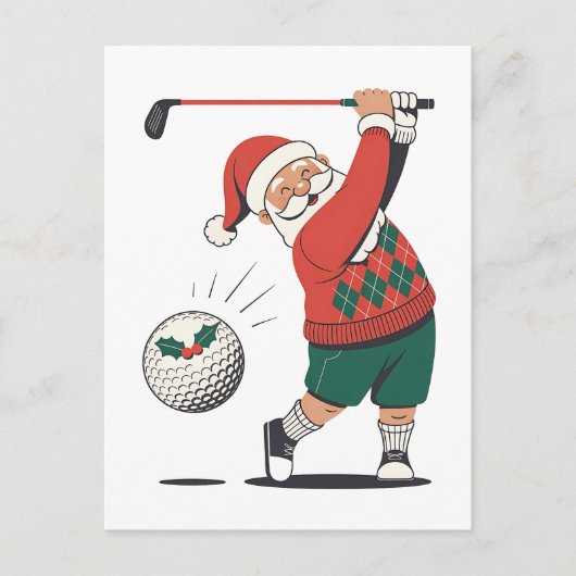 Santa spelen Golf Christmas Player Golfer Uitnodiging Briefkaart (Voorkant)