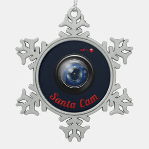 Santa Spy Camera Tin Sneeuwvlok Ornament