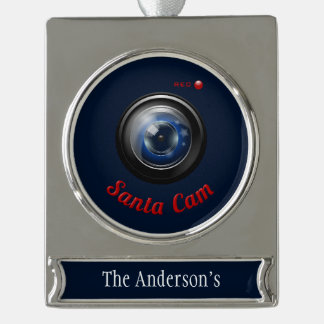 Santa Spy Camera Verzilverd Banner Ornament